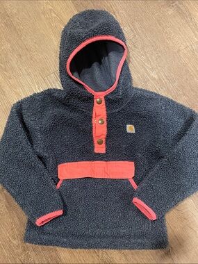 Carhartt Kids Navy Sherpa Hoodie with Coral Accents